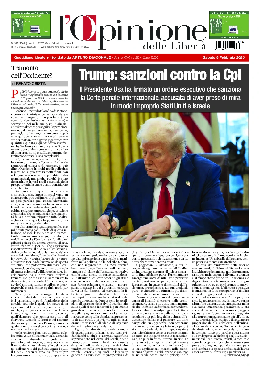 Prima-pagina-opinione della liberta-edizione-di-oggi-2025-02-10